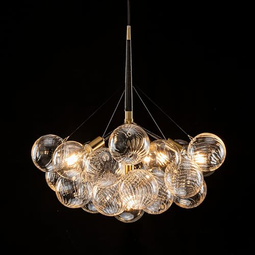 Longree Modern Bubble Ball Swirled Glass Chandelier, 24 inch Black and Gold Swirled Blown Glass Globe Cluster Ceiling Lights Fixture for Bedroom Study Restaurant | Amazon (US)