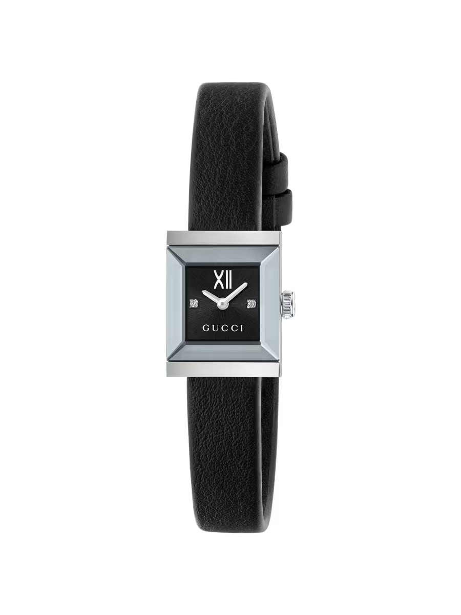 G-Frame Stainless Steel, 0.008 TCW Diamond & Leather Strap Watch/14MM x 18MM | Saks Fifth Avenue