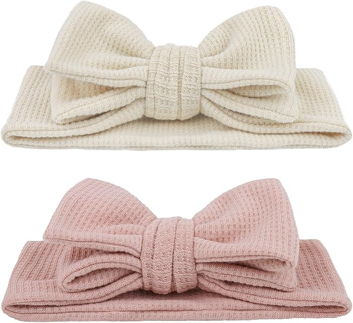 YanJie Baby Girls Headbands & Bows Stretchy Waffle Pink Toddler Hair Accessories | Amazon (US)
