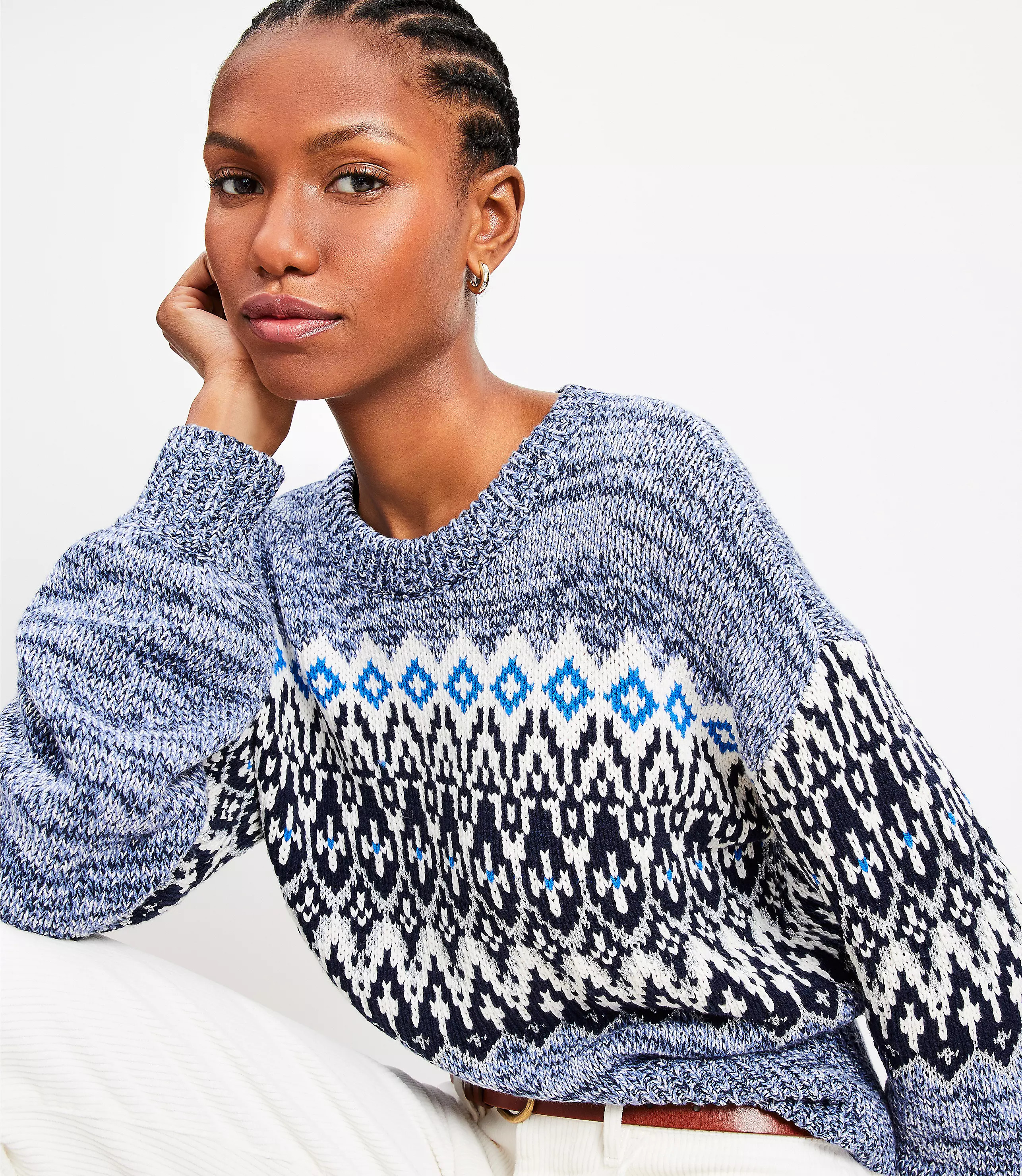 Sparkle Marled Fair Isle Sweater | LOFT