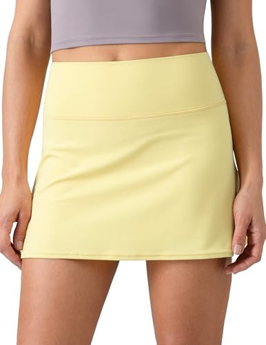 Colorfulkoala Women's Dreamlux Tennis Skort High Waisted Athletic Golf Casual Skirts Built-in Shorts with 2 Pockets (L, Cream Yellow) | Amazon (US)