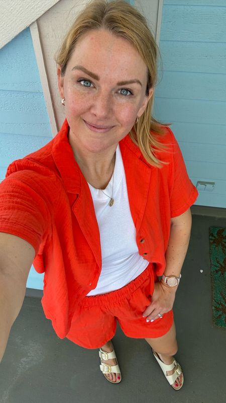 What I wore at the beach - 2 piece gauze set in a fiery red color. Currently 40% off!

Pieces sold separately so you can get a different size for top or bottom. Got my normal sizes and could have sized down one in the top - fit is oversized. 

Layered a classic white tank underneath. Fitted and true to size 



#LTKfindsunder50 #LTKstyletip #LTKSeasonal