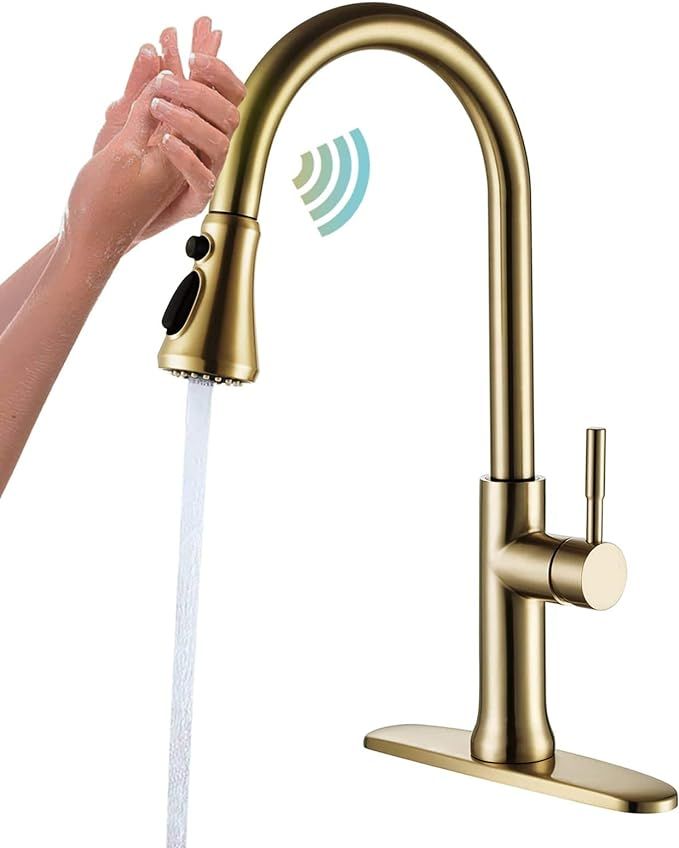 Touch Kitchen Faucet with Pull Down Sprayer Brushed Gold Kitchen Sink Faucets Single Handle Moder... | Amazon (US)