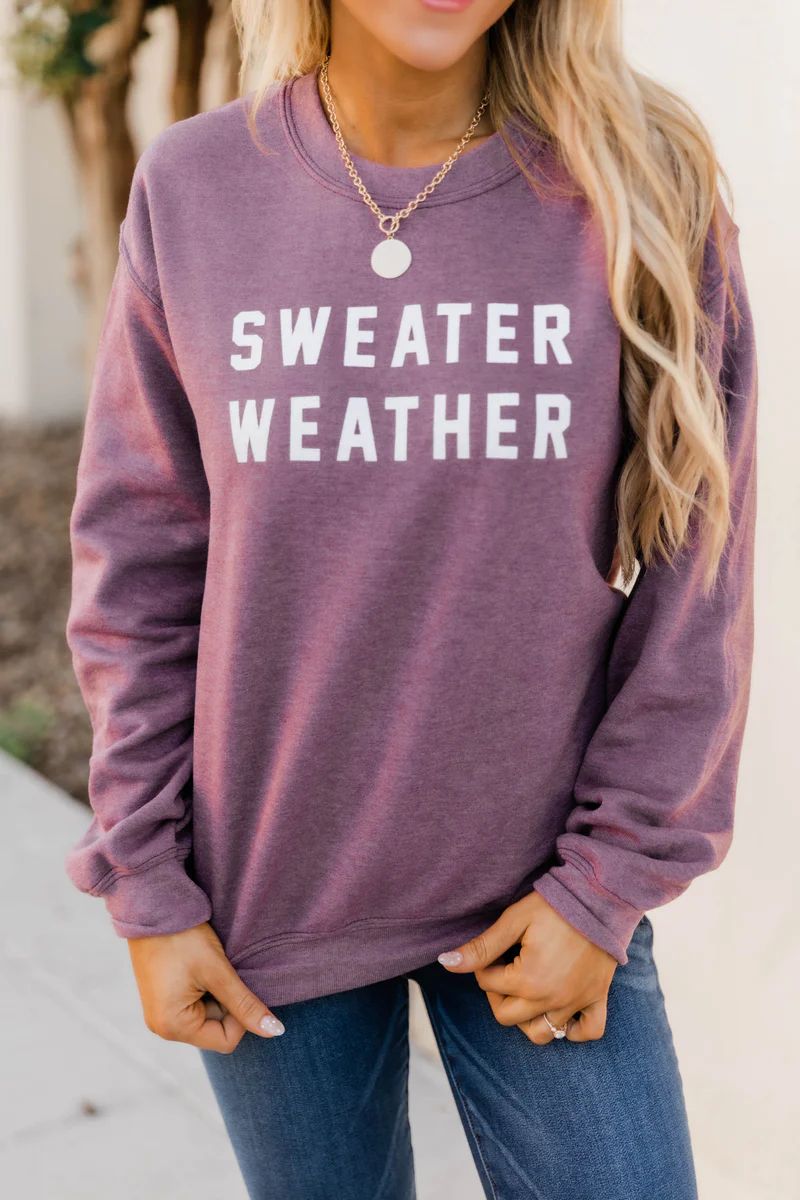 Sweater Weather Dark Maroon Graphic Sweatshirt | The Pink Lily Boutique