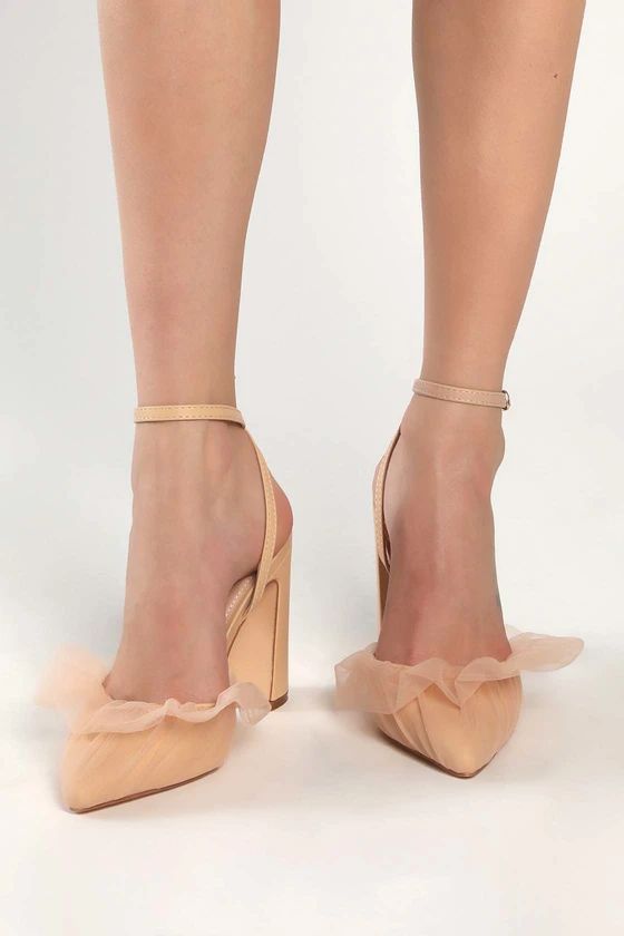 Kyliee Light Nude Tulle Ankle Strap Pointed-Toe Pumps | Lulus (US)