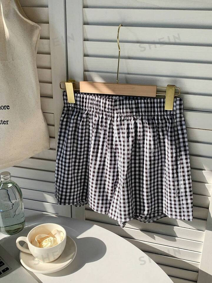 SHEIN EZwear Plaid Casual Shorts With Elastic Waist | SHEIN