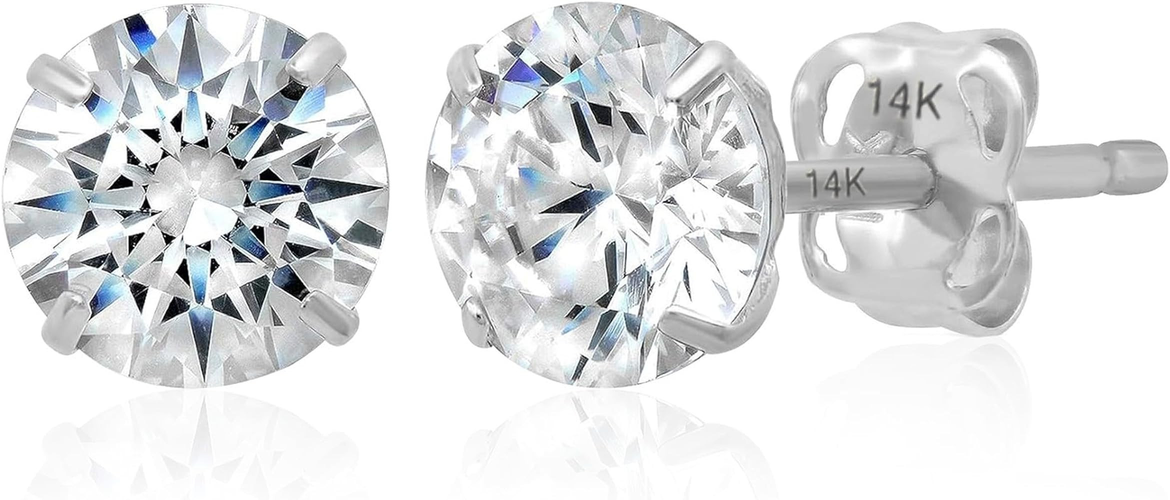 14k Gold Solitaire Round Cubic Zirconia Earrings Studs for Women & Men | Anti Tarnishing CZ Stud ... | Amazon (US)