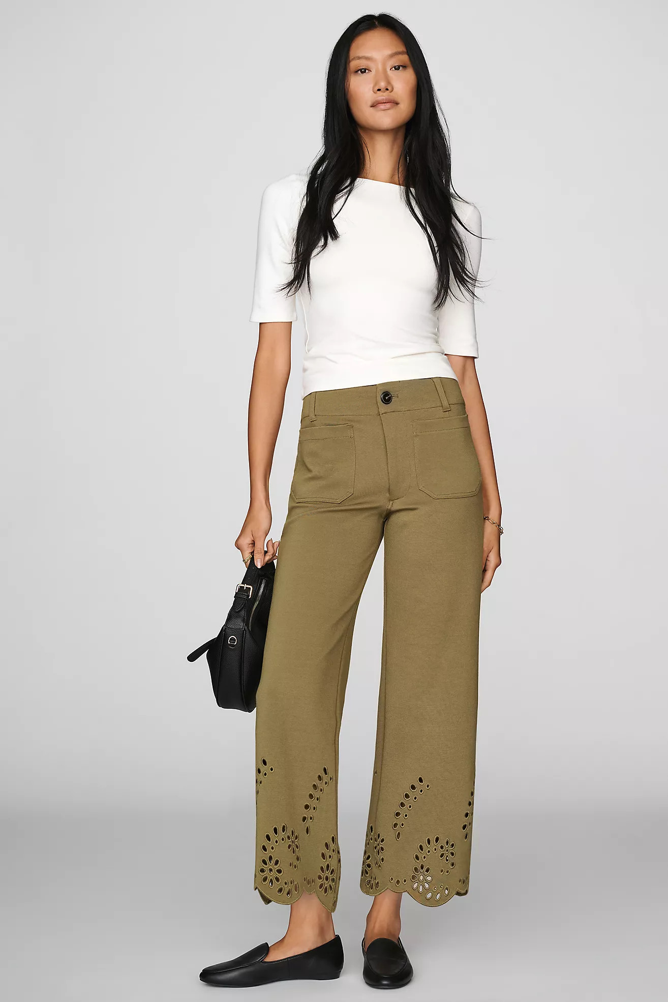 Maeve Colette Knit Cutwork High-Rise Wide-Leg Cropped Pants | Anthropologie (US)