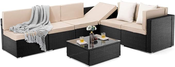 PAMAPIC 7 Pieces Patio Furniture，Outdoor Rattan Sectional Sofa Conversation Set with Tea Table ... | Amazon (US)
