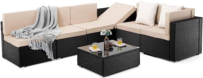 PAMAPIC 7 Pieces Patio Furniture，Outdoor Rattan Sectional Sofa Conversation Set with Tea Table ... | Amazon (US)