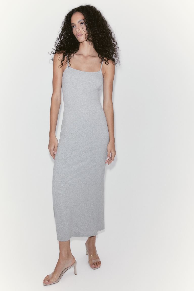 Ribbed Maxi Dress - Light gray melange - Ladies | H&M US | H&M (US + CA)