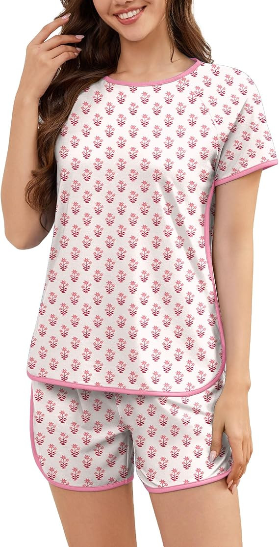 Wmens Pajama Sets Print 2 Piece Lounge Set Pjs Comfy Short Sleeve Top and Shorts with Pockets Lou... | Amazon (US)
