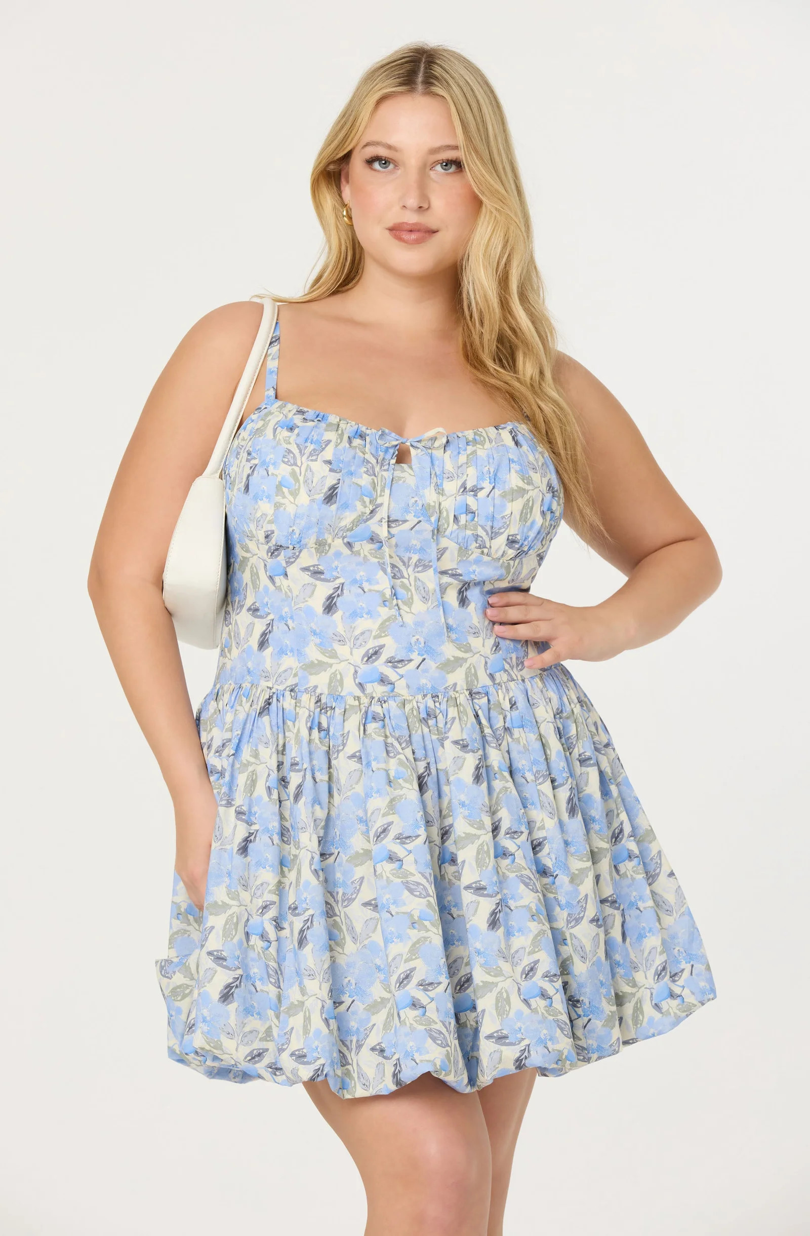 Larissa Floral Bubble Mini Dress - Blue floral / XL | ASTR The Label (US)