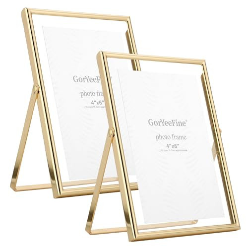 Gold 5x7" Floating Frame 2pack for Photo Sizes(3.5x5'',4x6'')for Adjustable Tabletop/Shelf Photo Frame,4x6'' Classy Gift floating frames for Wedding,Christmas,Birthady,Home or Office Decor. | Amazon (US)
