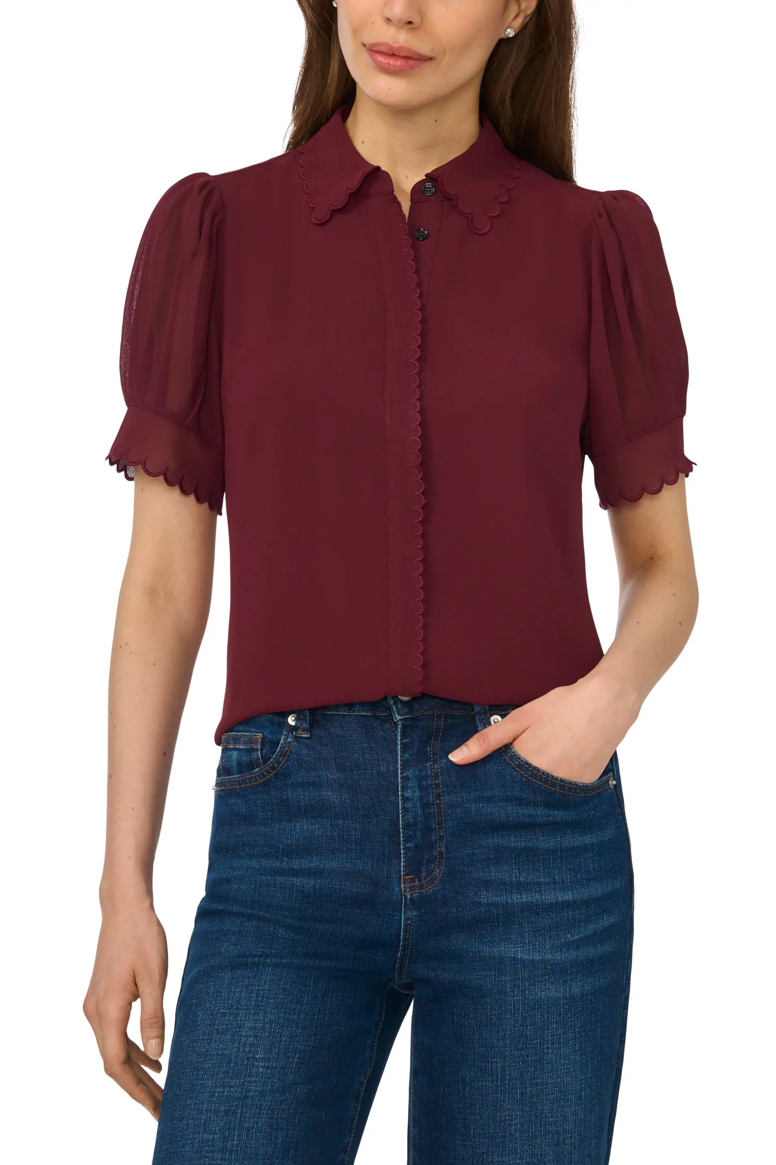 Scallop Trim Button-Up Shirt (Women) | Nordstrom | Nordstrom