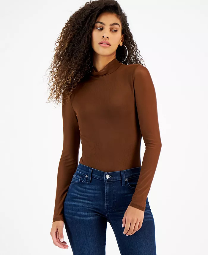 Self Esteem Juniors' Mock Neck Long-Sleeve Mesh Bodysuit & Reviews - Tops - Juniors - Macy's | Macys (US)