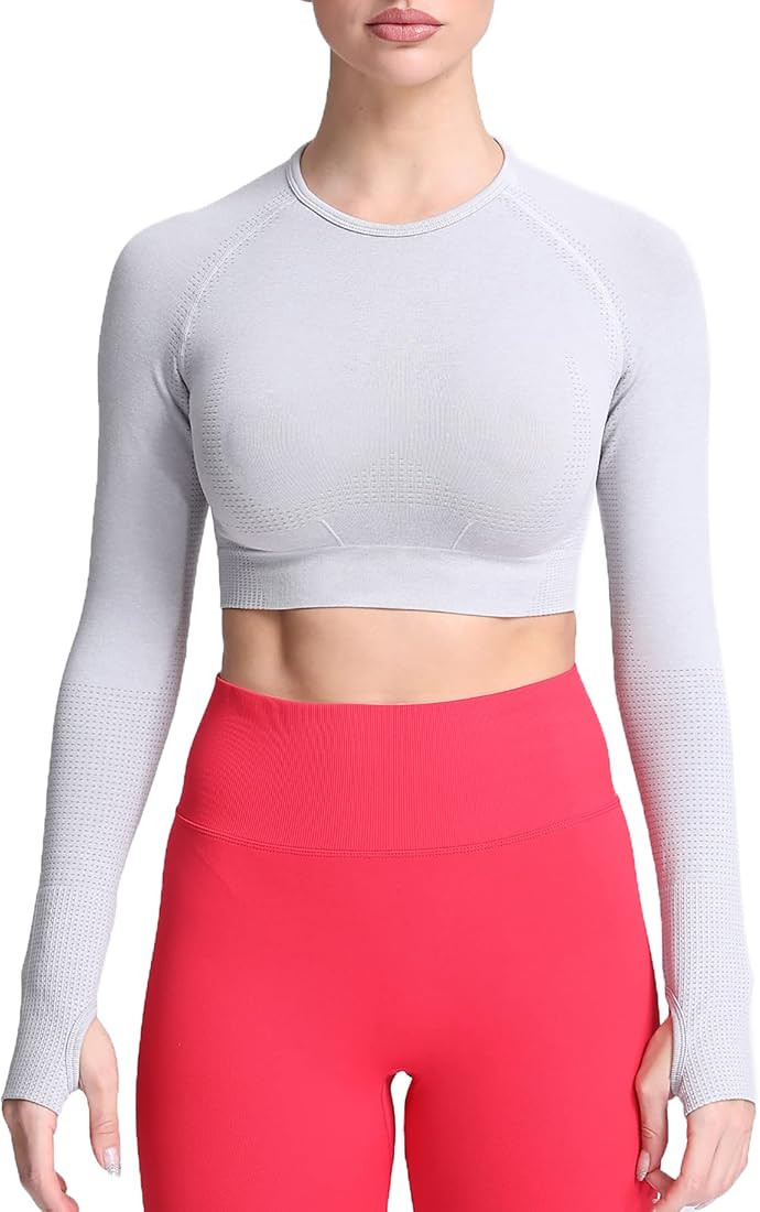 Aoxjox Long Sleeve Crop Tops for Women Vital 1.0 & 2.0 Workout Seamless Crop T Shirt Top | Amazon (US)