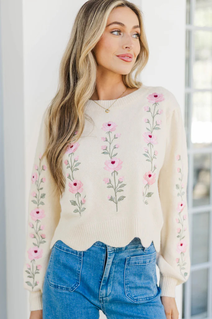 Bright Beginning Oatmeal Floral Sweater | The Mint Julep Boutique