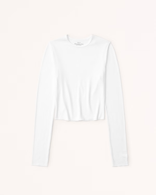 Long-Sleeve Featherweight Rib Cropped Crew Top | Abercrombie & Fitch (US)