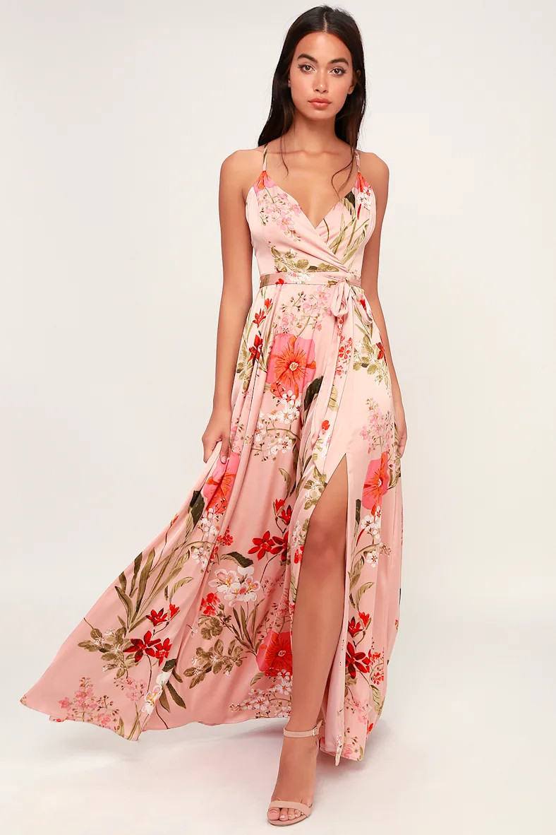 Still the One Blush Pink Floral Print Satin Maxi Dress | Lulus (US)