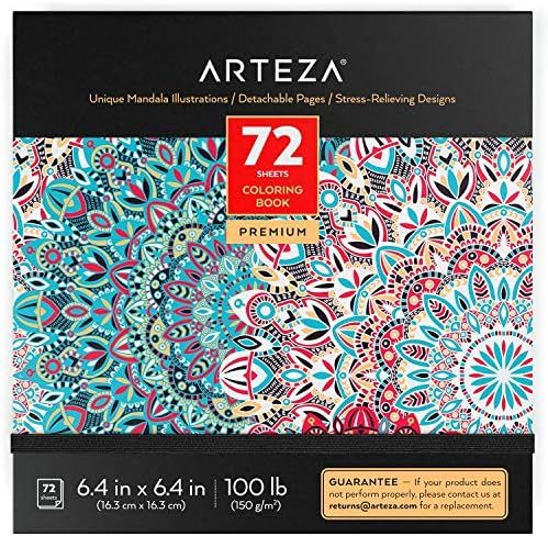 Arteza Coloring Book for Adults, Mandala Designs, 72 Sheets, 100 lb, 6.4x6.4 Inches, for Anxiety,... | Amazon (US)