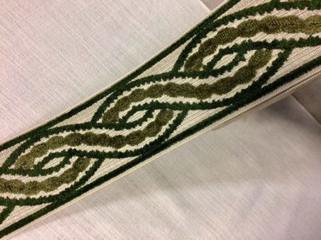 Beige & Green High Quality Woven Velvet Embroidery Trim Tape 3.5 H-1113/7 Upholstery / Bedding / ... | Etsy (US)