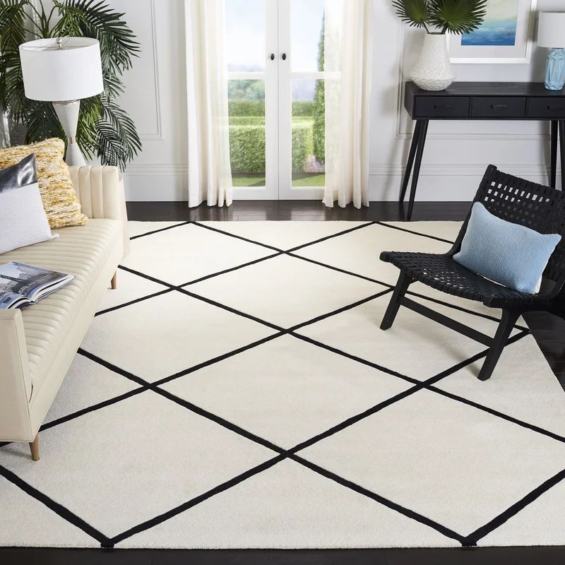 Ellicott Geometric Handmade Tufted Wool Ivory/Black Area Rug | Wayfair North America