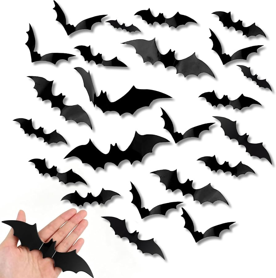 3D Bats Wall Decor, Black, 120 Pcs for Halloween Decorations | Amazon (US)