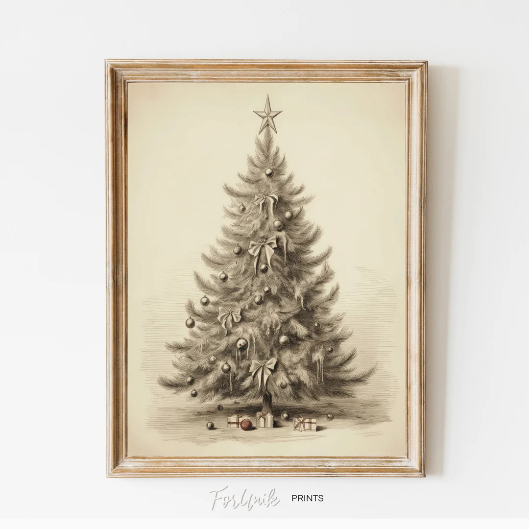 Minimalist Christmas Tree Wall Art Sketch. Neutral Holiday - Etsy | Etsy (US)
