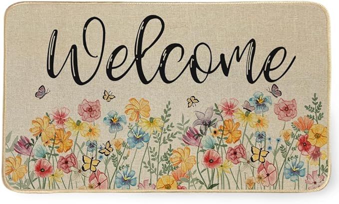 Spring Welcome Door Mat, Seasonal Flowers Decorative Doormat Non-Slip Rubber Rugs Outdoor Switch ... | Amazon (US)