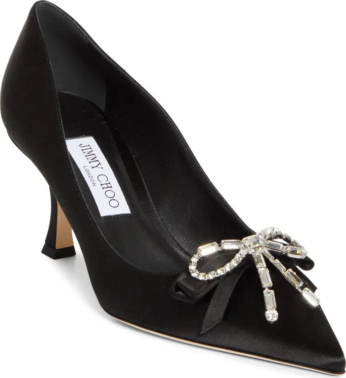 Jimmy Choo Auria Crystal Bow Satin Pump (Women) | Nordstrom | Nordstrom