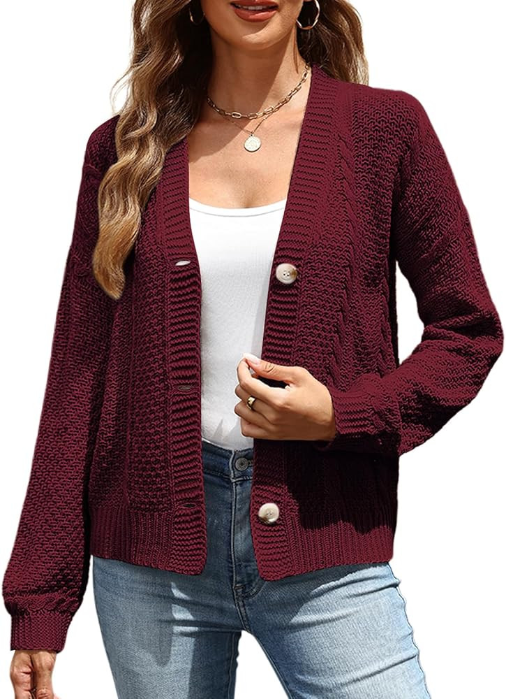 VIMPUNEC Womens Fall Casual Cardigan Sweaters Chunky Cable Knit Jackets Long Sleeve Open Front Co... | Amazon (US)