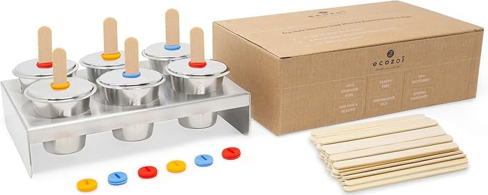 Stainless Steel Popsicle Molds And Rack - 6 Mini Round Ice Pop Makers + 30 Reusable Bamboo Sticks... | Amazon (US)