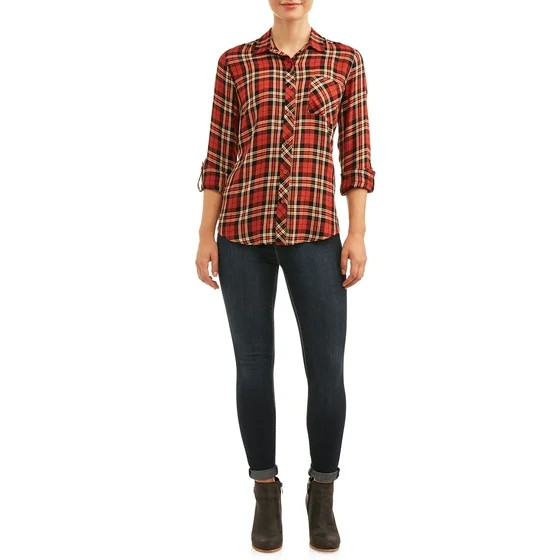 Women's Button Front Plaid Top | Walmart (US)