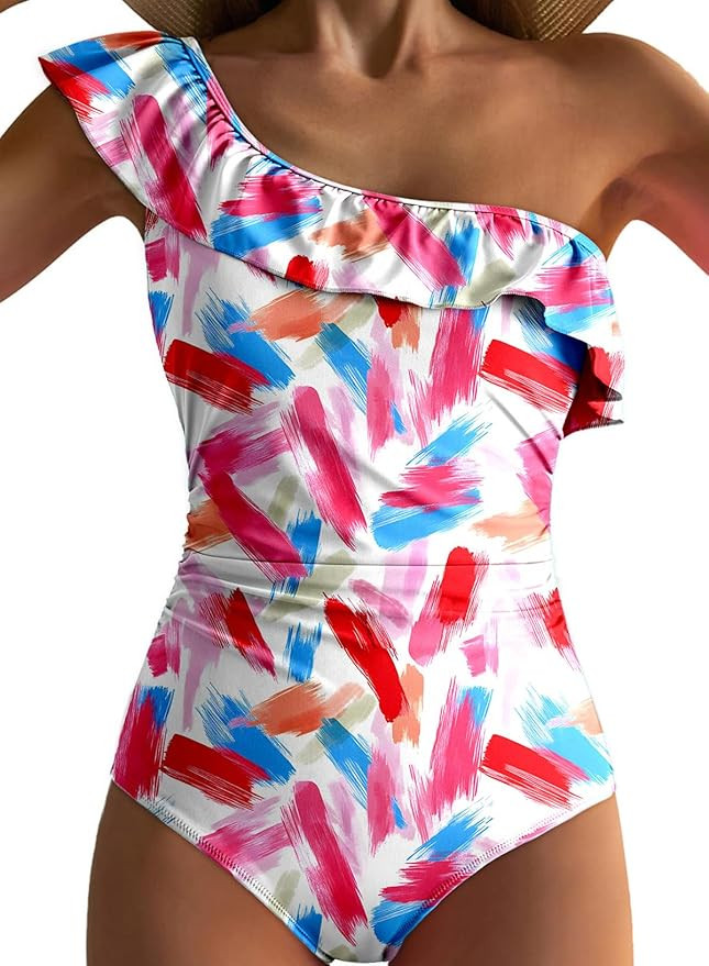 Dokotoo Womens One Piece Swimsuits One Shoulder Ruffle Bathing Suits | Amazon (US)