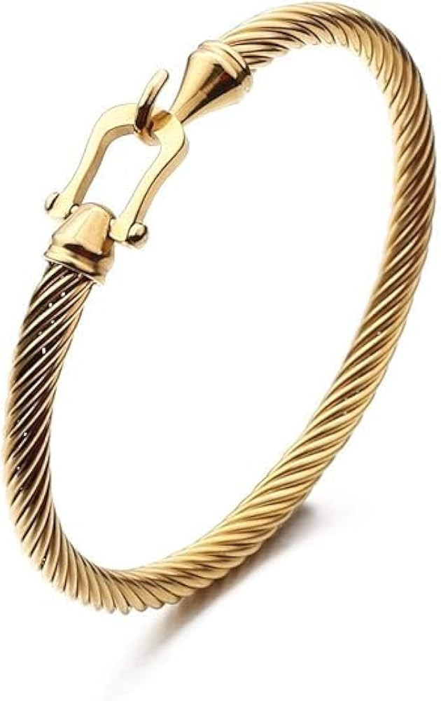 Tiyad Stainless Steel Cable Bracelets for Women Twisted Cable Bracelet with Hook Clasp Fashion Li... | Amazon (US)