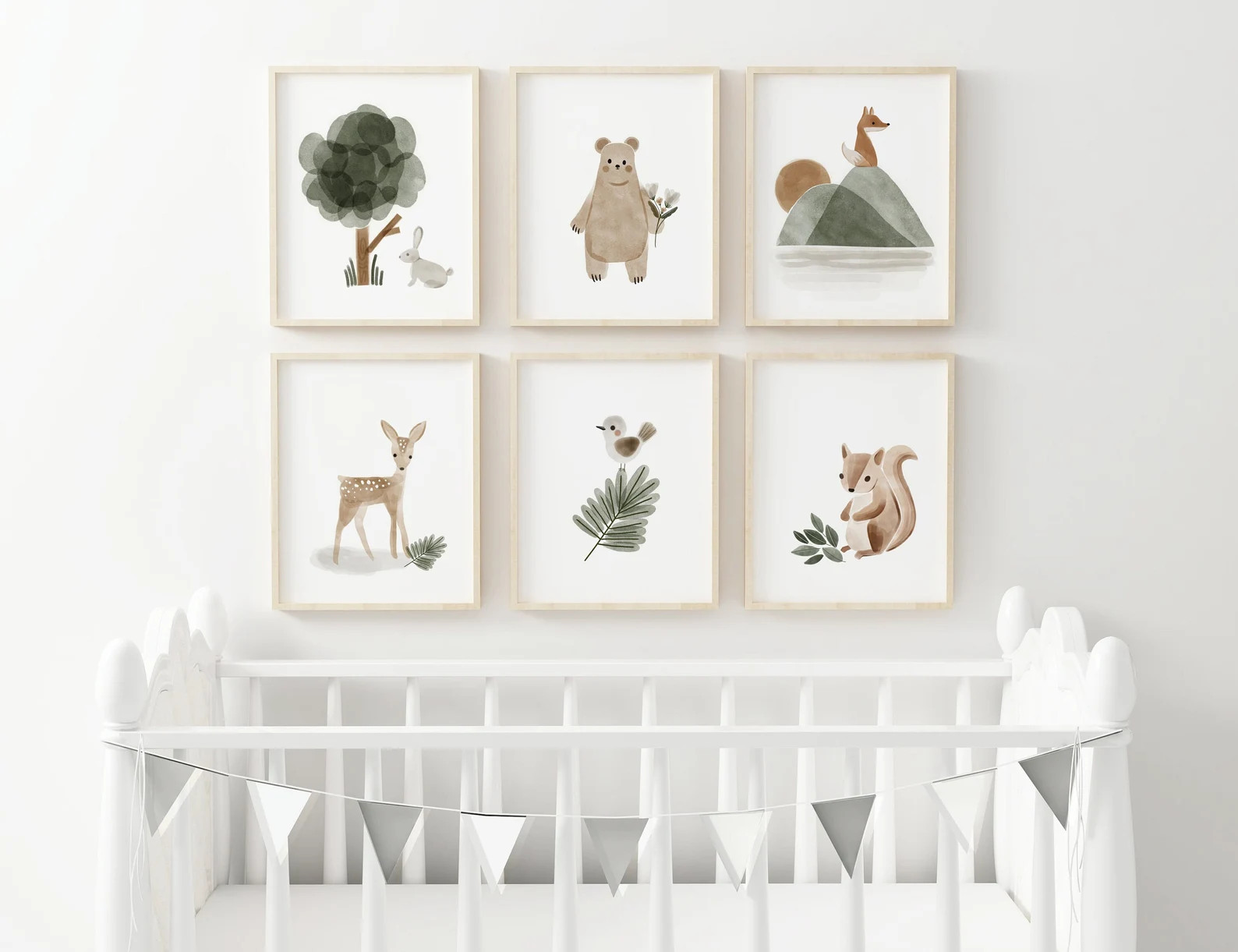 Woodland Print Neutral Nursery Print Sage Green Nurseryboho - Etsy | Etsy (US)