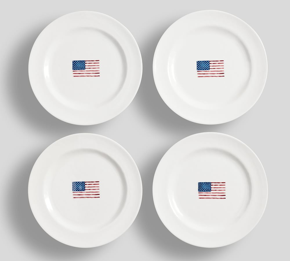 Cabana American Flag Icon Melamine Salad Plates, Set of 4 - Stone | Pottery Barn (US)