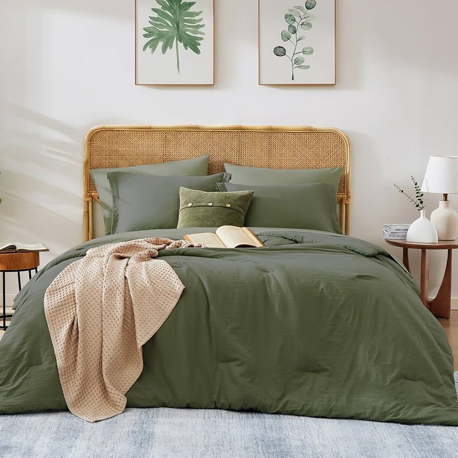 WRENSONGE Olive Green Full Size Comforter, 7 Pieces Soft Dark Green Full Size Comforter Sets- Ful... | Amazon (US)