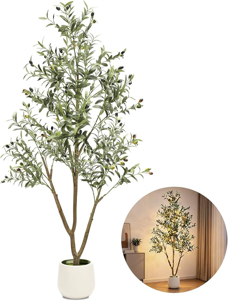 TNELTUEB 6FT Artificial Olive Tree Indoor with Lights & Planter, Realistic Faux Olive Trees with ... | Amazon (US)