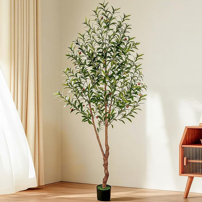7FT Olive Tree Artificial Indoor, 84in Tall Faux Olive Tree with Pot, Fake Potted Tree with Fruit... | Amazon (US)