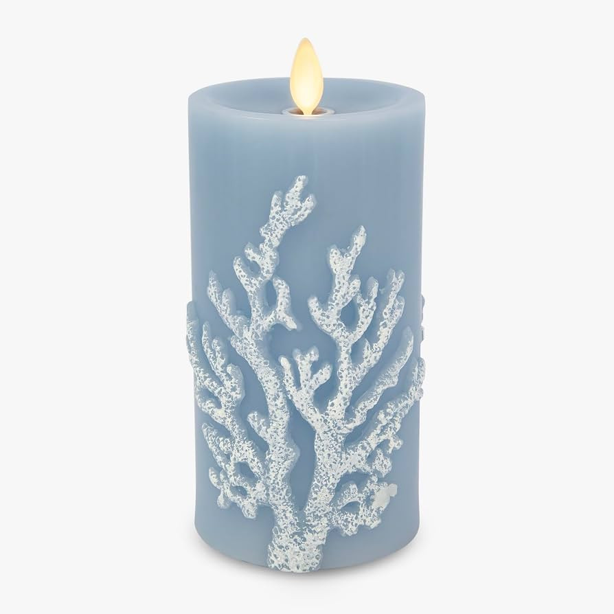Luminara Embossed Coral Flameless LED Candle Moving Flame Pillar, Unscented Real Wax with Recesse... | Amazon (US)