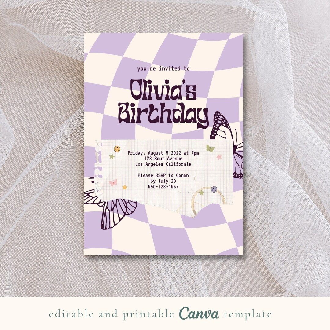 Purple Y2K Birthday Invitation Template, Editable Canva Template, Olivia Rodrigo Sour Inspired In... | Etsy (US)
