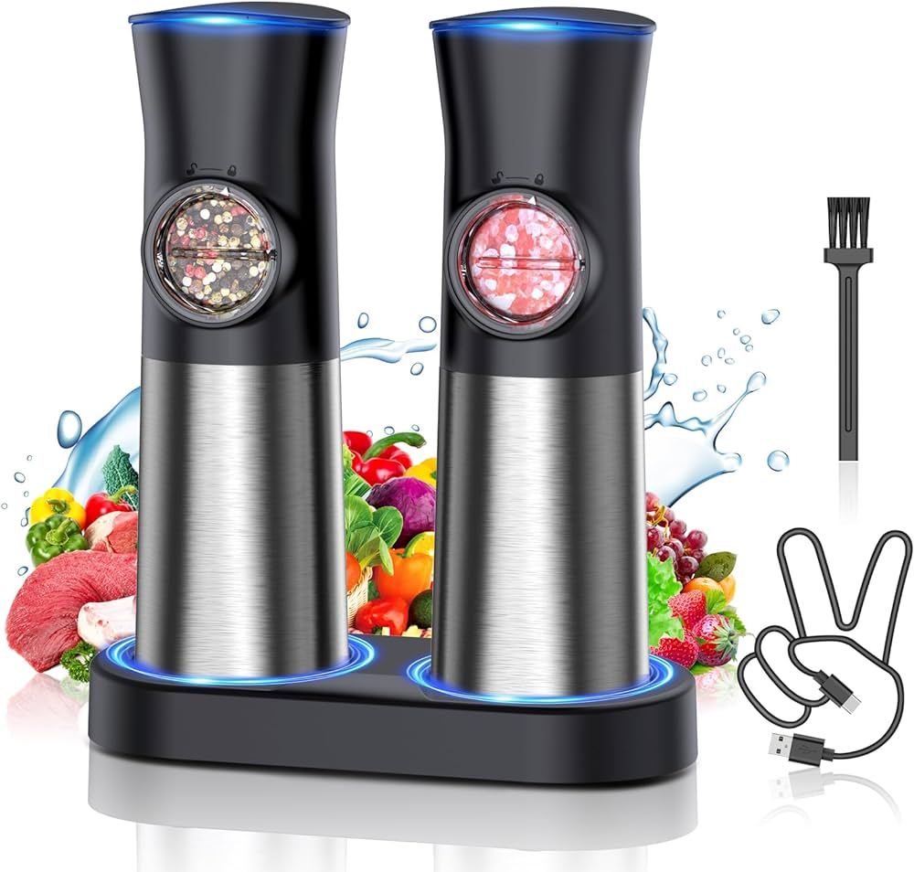 Gravity Electric Salt and Pepper Grinder Set - USB Rechargeable Automatic Pepper Mill Grinder - G... | Amazon (US)