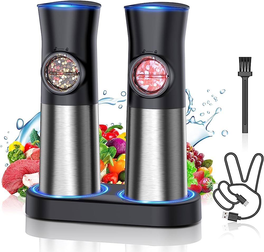Gravity Electric Salt and Pepper Grinder Set - USB Rechargeable Automatic Pepper Mill Grinder - G... | Amazon (US)