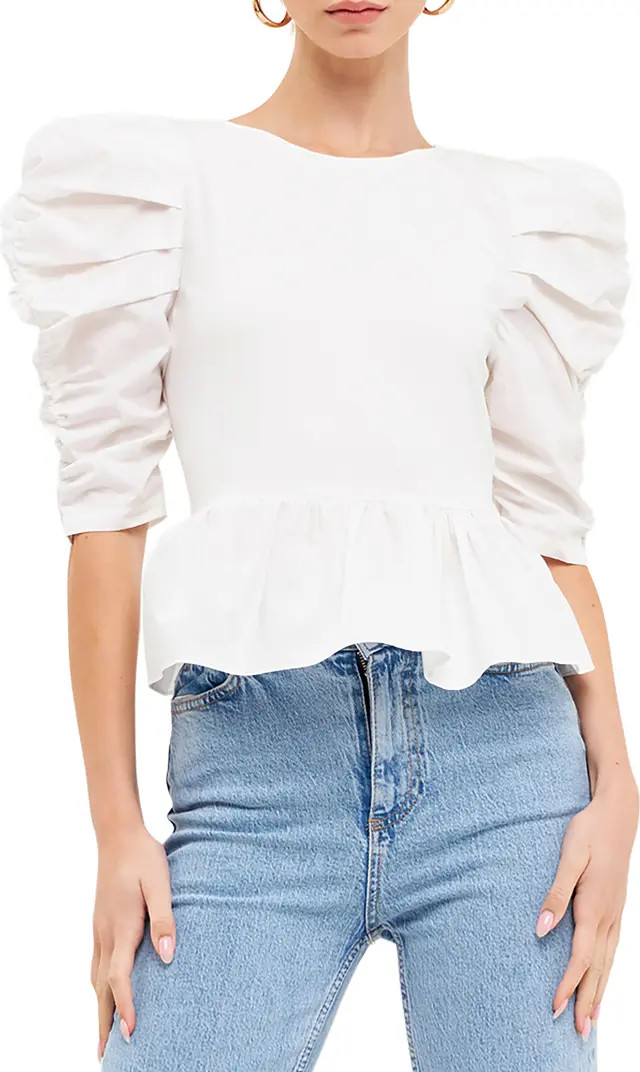 Pleated Puff Sleeve Peplum Blouse | Nordstrom