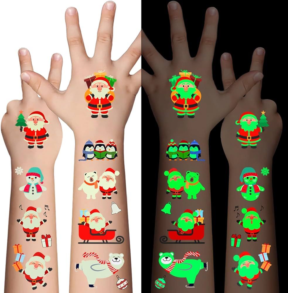 Awinmay Luminous Christmas Temporary Tattoos for Kids - 120 Pieces Christmas Glow in The Dark Tattoo | Amazon (US)