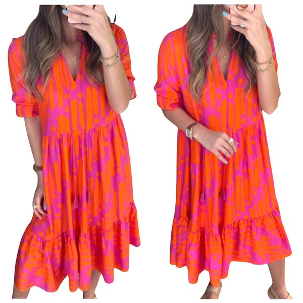Pink & Orange Ruffle Hem Velda Dress | James Ascher