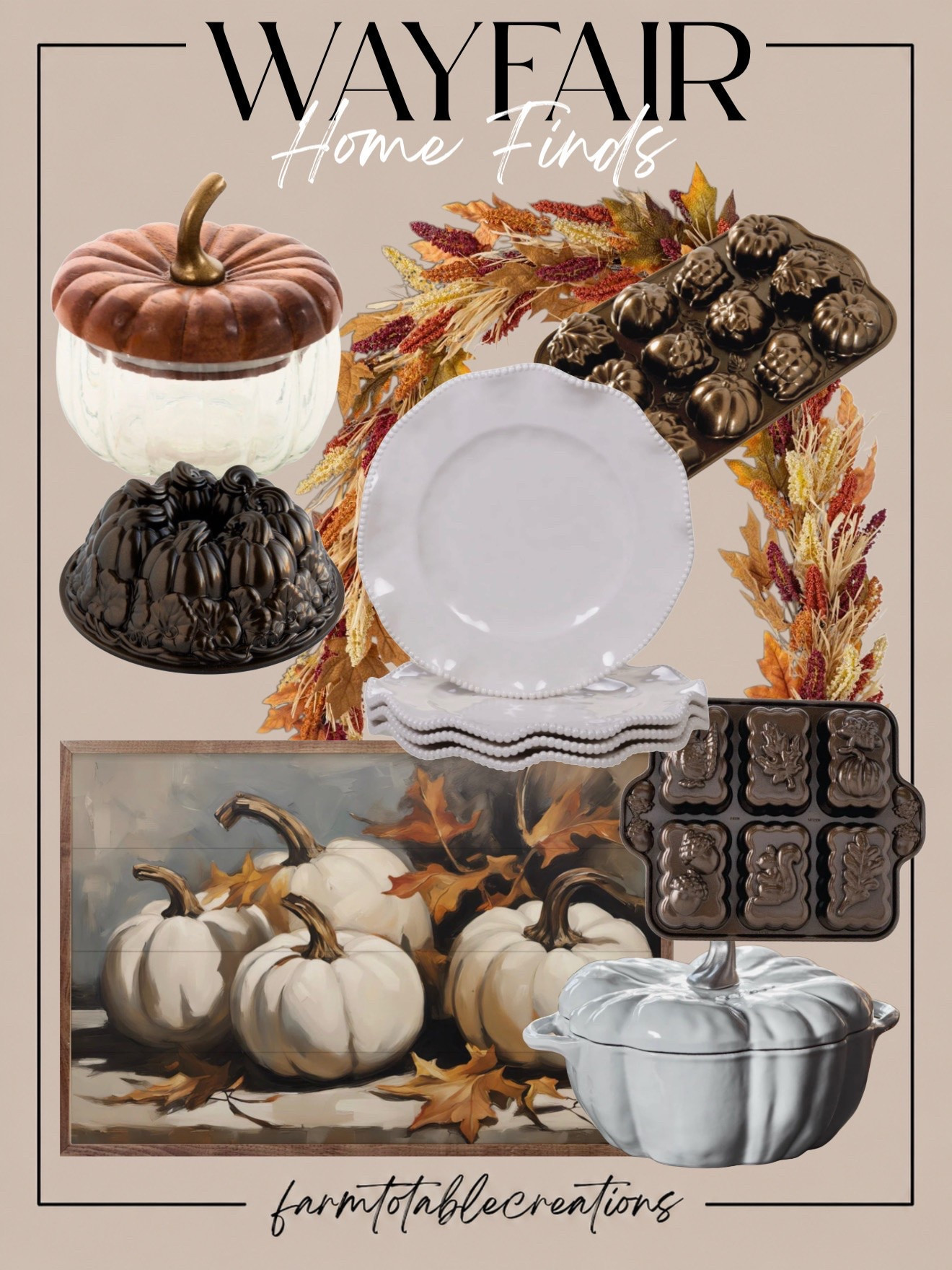 Wayfair Fall Kitchen Finds 🎃

Fall baking season is almost here, and these Wayfair finds are such a pretty way to bring those cozy autumn details into the kitchen. From pumpkin-shaped bakeware and mini fall molds to classic white dinnerware, every piece feels festive while still being beautiful enough to use all season long.

Follow @farmtotablecreations on Instagram for more cozy home finds and trending decor.

I especially love the mix of warm copper and bronze tones with crisp white serving pieces and that gorgeous pumpkin artwork. Add the autumn wreath and you have an easy way to transition your kitchen or dining space into fall without completely changing your decor.

#LTKHome #WayfairFinds #WayfairHome #FallDecor #FallHome #FallKitchen #FallKitchenDecor #FallBaking #AutumnDecor #PumpkinDecor #CozyHome #KitchenFinds #FallHomeDecor #ThanksgivingDecor #HomeFinds

#LTKHome #LTKSaleAlert