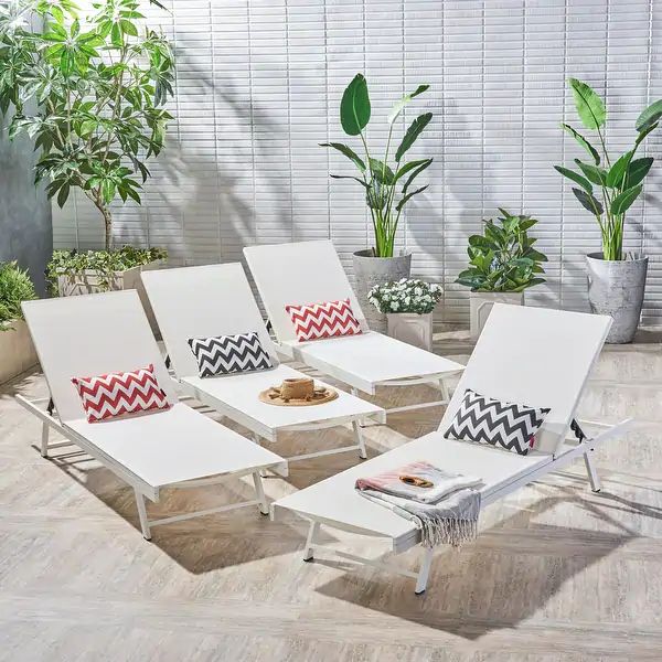 Salton Outdoor Aluminum Mesh-seat Loungers (Set of 4) by Christopher Knight Home - Overstock - 21... | Bed Bath & Beyond